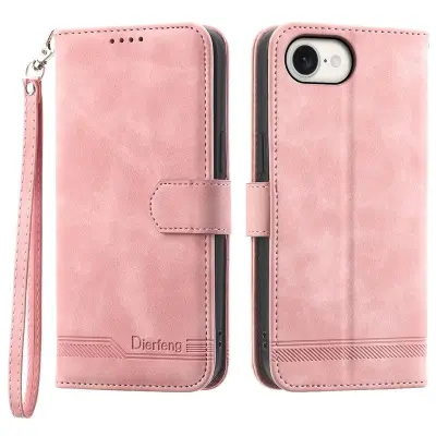 DIERFENG DF-03 iPhone 16 Plånboksfodral Konstläder - Rosa