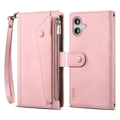 ESEBLE Star Series iPhone 16 Plånboksfodral Zipper Konstläder - Roséguld