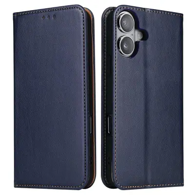 FIERRE SHANN iPhone 16 Plånboksfodral Konstläder Flip Ställ - Blå