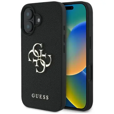 Guess iPhone 16 Mobilskal Grained Big 4G Small Classic Logo - Svart