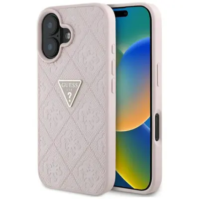 Guess iPhone 16 Mobilskal Hot Stamp 4G Triangle Logo - Rosa