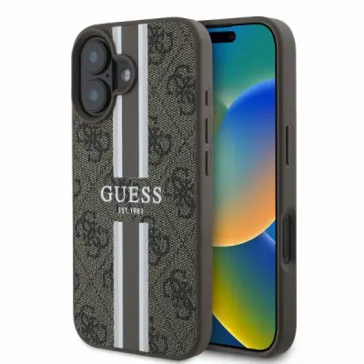 Guess iPhone 16 Mobilskal MagSafe 4G Printed Stripes - Brun