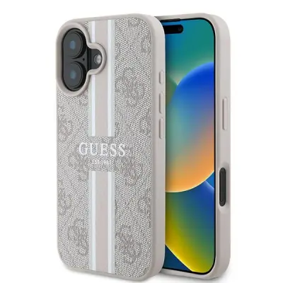 Guess iPhone 16 Mobilskal MagSafe 4G Printed Stripes - Rosa