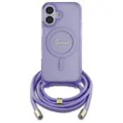 Guess iPhone 16 Mobilskal MagSafe Crossbody Cord Script - Lila