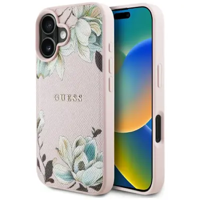 Guess iPhone 16 Mobilskal Magsafe Flower Pattern - Rosa