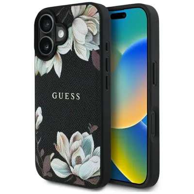 Guess iPhone 16 Mobilskal Magsafe Flower Pattern - Svart