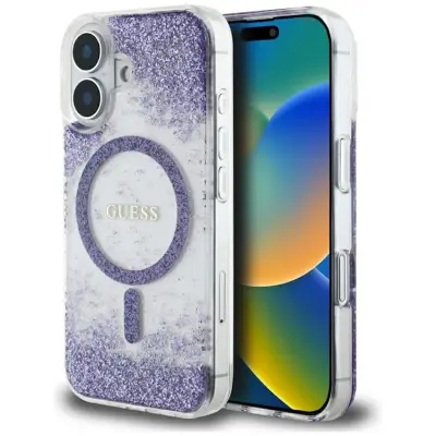 Guess iPhone 16 Mobilskal MagSafe HC Resin Bottom Glitter - Lila