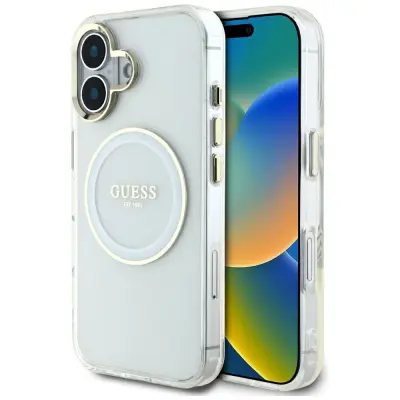 Guess iPhone 16 Mobilskal MagSafe IML Metal Colored Circle - Vit