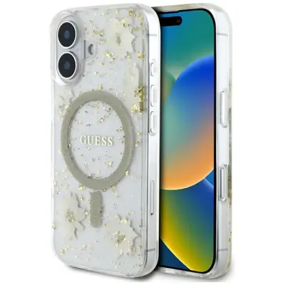 Guess iPhone 16 Mobilskal MagSafe Resin Flowers - Beige