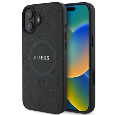 Guess iPhone 16 Mobilskal Magsafe Saffiano Peony Classic Logo - Svart