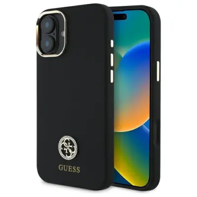 Guess iPhone 16 Mobilskal Silikon Logo Strass 4G - Svart