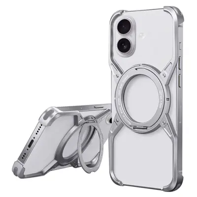 iPhone 16 Mobilskal Bumper Frameless Kickstand - Silver (Silver)