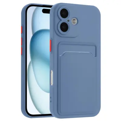 iPhone 16 Mobilskal Korthållare TPU - Gråblå
