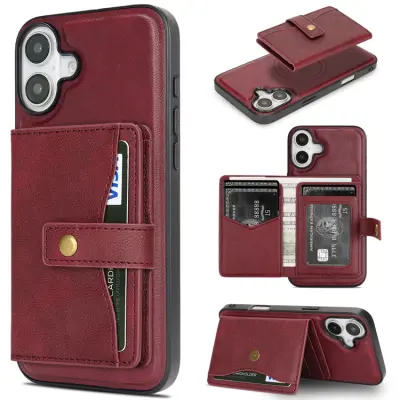 iPhone 16 Mobilskal MagSafe Detachable Korthållare (Röd)