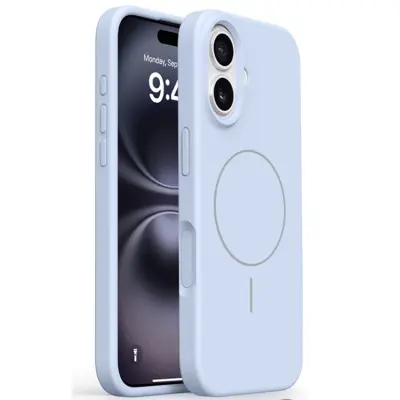 iPhone 16 Mobilskal MagSafe Liquid Silikon Microfiber Lining - Blå