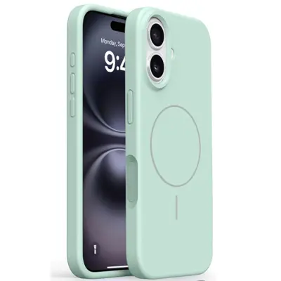 iPhone 16 Mobilskal MagSafe Liquid Silikon Microfiber Lining - Ljusgrön