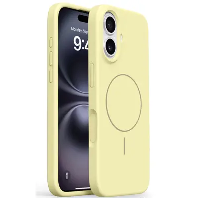 iPhone 16 Mobilskal MagSafe Liquid Silikon Microfiber Lining - Gul