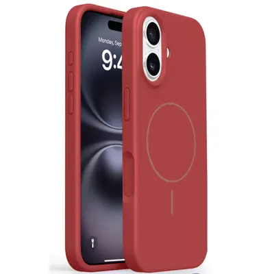 iPhone 16 Mobilskal MagSafe Liquid Silikon Microfiber Lining - Röd