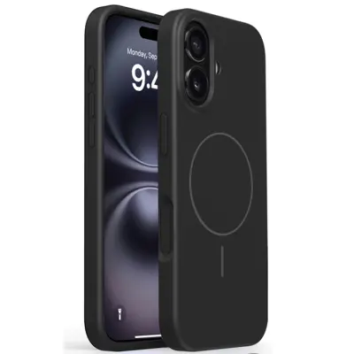 iPhone 16 Mobilskal MagSafe Liquid Silikon Microfiber Lining - Svart