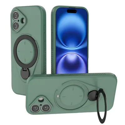 iPhone 16 Mobilskal MagSafe Rotating Kickstand TPU PC - Grön (Grön)