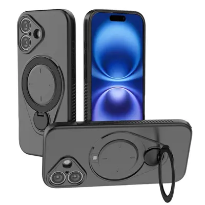 iPhone 16 Mobilskal MagSafe Rotating Kickstand TPU PC (Svart)