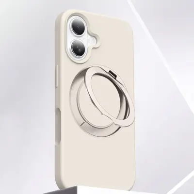 iPhone 16 Mobilskal MagSafe Silikon Roterande Kickstand (Antikvit)