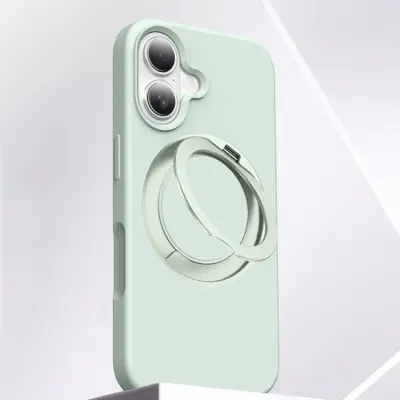 iPhone 16 Mobilskal MagSafe Silikon Roterande Kickstand - Grön (Ljusgrön)