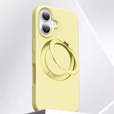 iPhone 16 Mobilskal MagSafe Silikon Roterande Kickstand - Gul (Ljusgul)