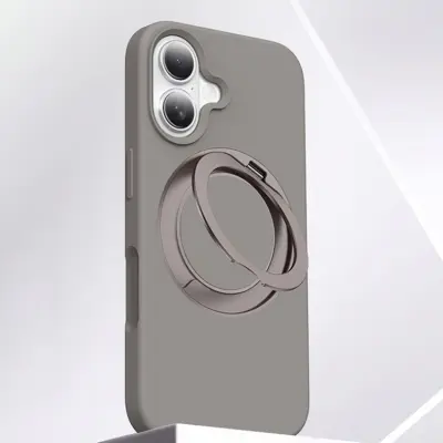 iPhone 16 Mobilskal MagSafe Silikon Roterande Kickstand - Grå (Grå)