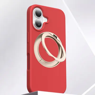 iPhone 16 Mobilskal MagSafe Silikon Roterande Kickstand (Röd)