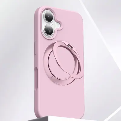 iPhone 16 Mobilskal MagSafe Silikon Roterande Kickstand - Rosa (Rosa)