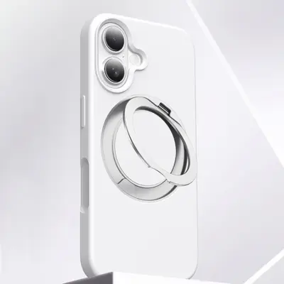 iPhone 16 Mobilskal MagSafe Silikon Roterande Kickstand - Vit (Vit)