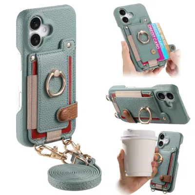 iPhone 16 Mobilskal med Korthållare Ring Kickstand - Blå (Himmelsblå)