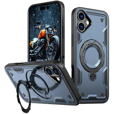 iPhone 16 Mobilskal Plast MagSafe Militärskydd - Blå