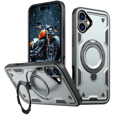 iPhone 16 Mobilskal Plast MagSafe Militärskydd - Grå