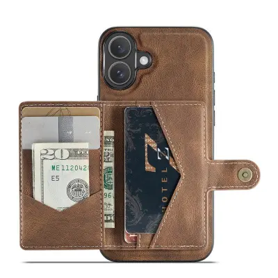 JEEHOOD iPhone 16 Fodral KonstLäder + Plast Avtagbar - Brun