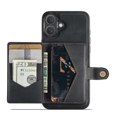 JEEHOOD iPhone 16 Fodral KonstLäder + Plast Avtagbar - Svart