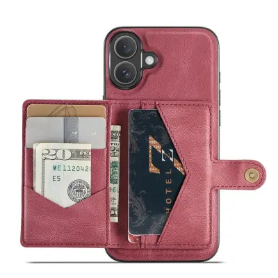 JEEHOOD iPhone 16 Fodral KonstLäder + Plast Avtagbar - Röd