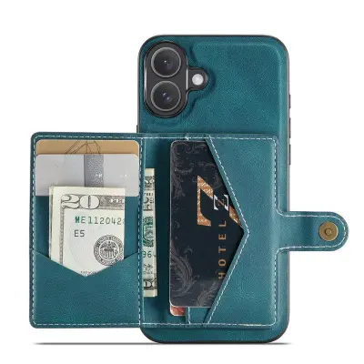 JEEHOOD iPhone 16 Fodral KonstLäder + Plast Avtagbar - Blå