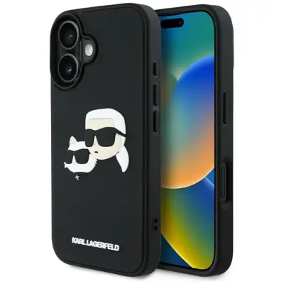 Karl Lagerfeld iPhone 16 Mobilskal 3D Rubber Double Heads - Svart