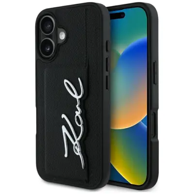 Karl Lagerfeld iPhone 16 Mobilskal Korthållare Metal Signature - Svart