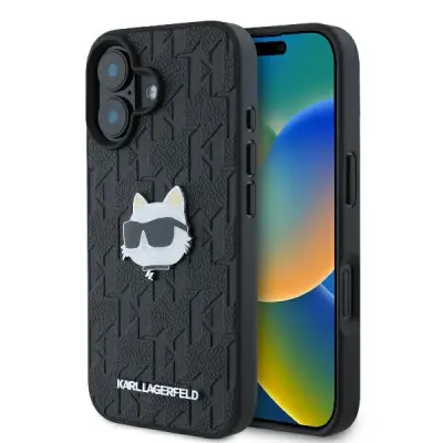 Karl Lagerfeld iPhone 16 Mobilskal Monogram Choupette Head - Svart