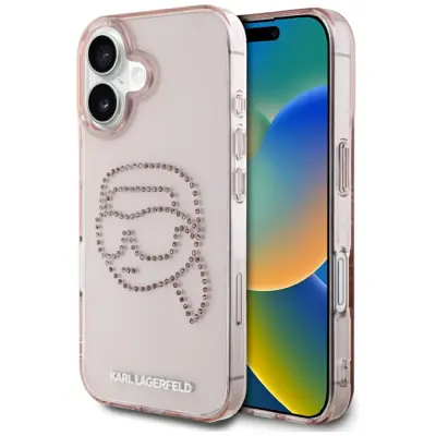 Karl Lagerfeld iPhone 16 Mobilskal Rhinestones Karl Head - Rosa