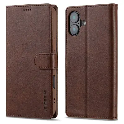 LC.IMEEKE iPhone 16 Plånboksfodral Calf Texture Konstläder- Brun