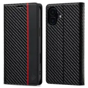 LC.IMEEKE iPhone 16 Konstläder Plånboksfodral i Kolfiber - Vertikal Rand