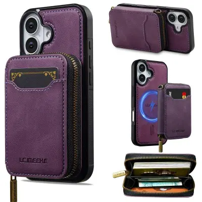 LC.IMEEKE L6 iPhone 16 Plånboksfodral Konstläder Coated - Lila