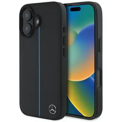 Mercedes iPhone 16 Mobilskal MagSafe MB Blå Line - Svart