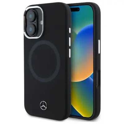 Mercedes iPhone 16 Mobilskal MagSafe Silikon Tonal Logo - Svart