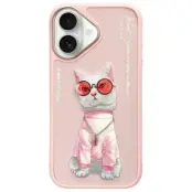 Nimmy iPhone 16 Mobilskal Glasses Cool Cat - Rosa