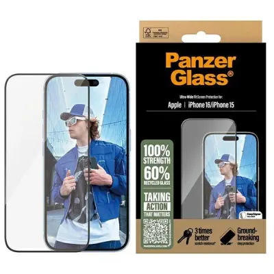 PanzerGlass iPhone 16/15 Härdat Glas Skärmskydd Ultra-Wide Fit